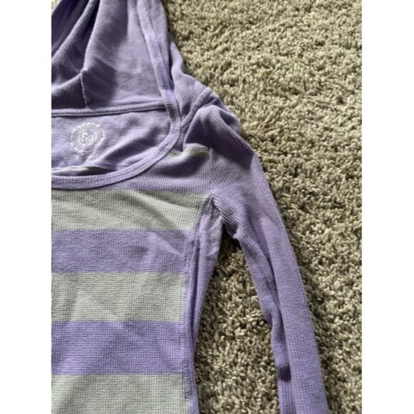 So Long Sleeve Kangroo Pouch Pull Over Long Hood T-Shirt Size XS Purple Gray - Picture 3 of 16